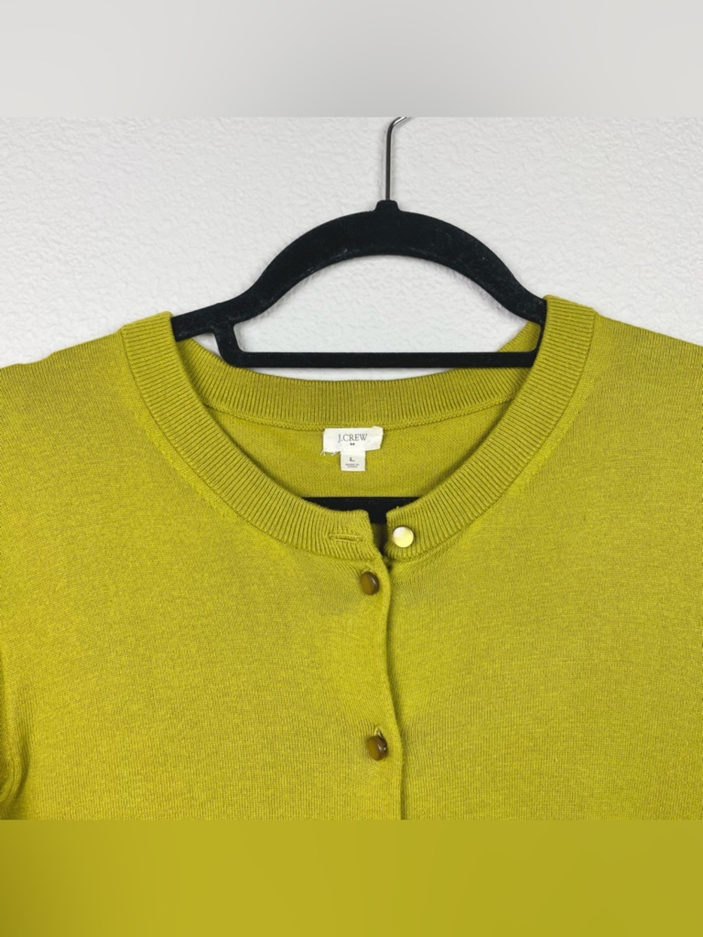 J. Crew Women's Large Chartreuse 3/4 Sleeve Button Front 100% Cotton Cardigan - Picture 2 of 16